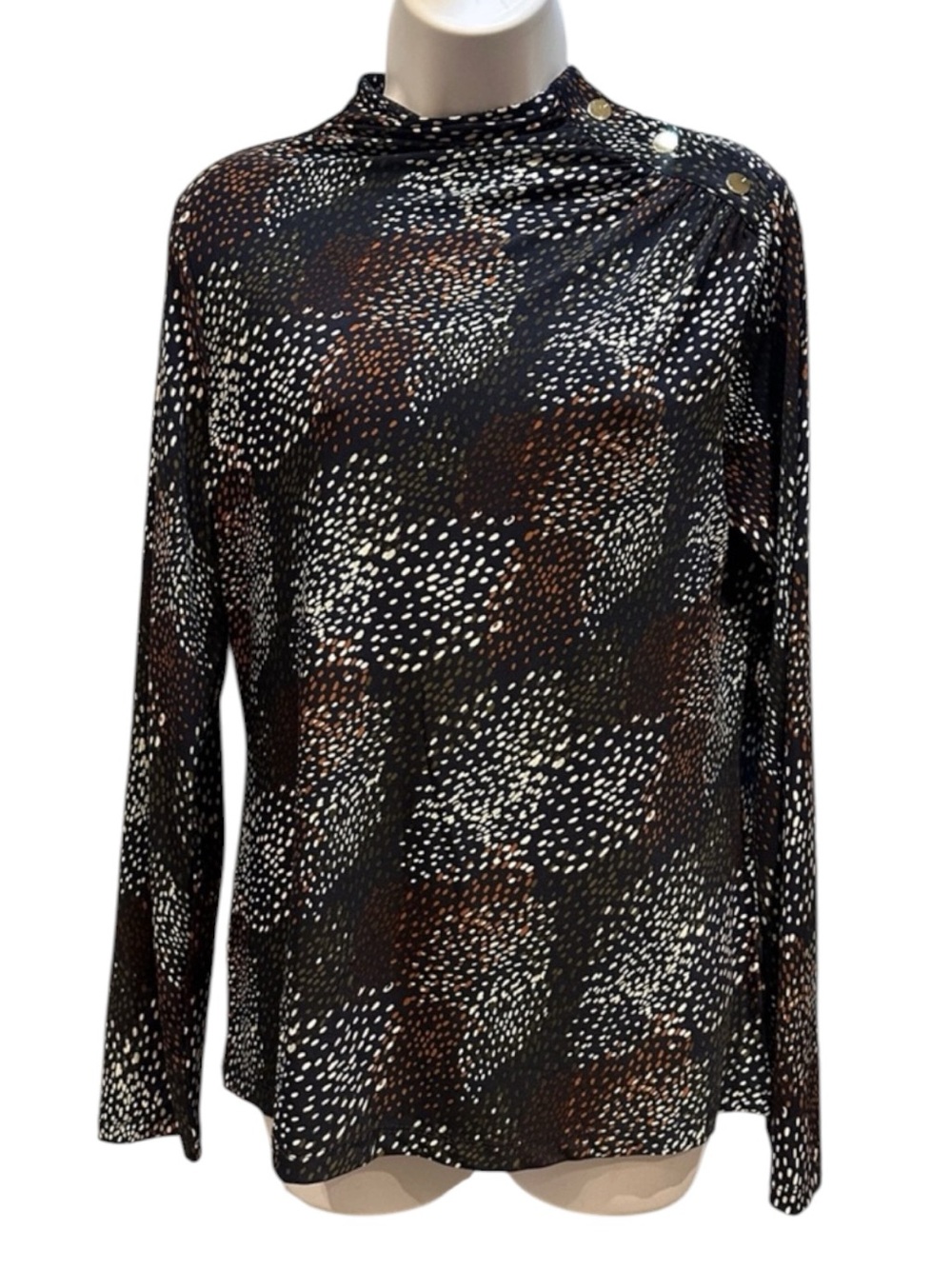DKNY Long sleeve Orange Dark Grey Large Patterned Top NWT